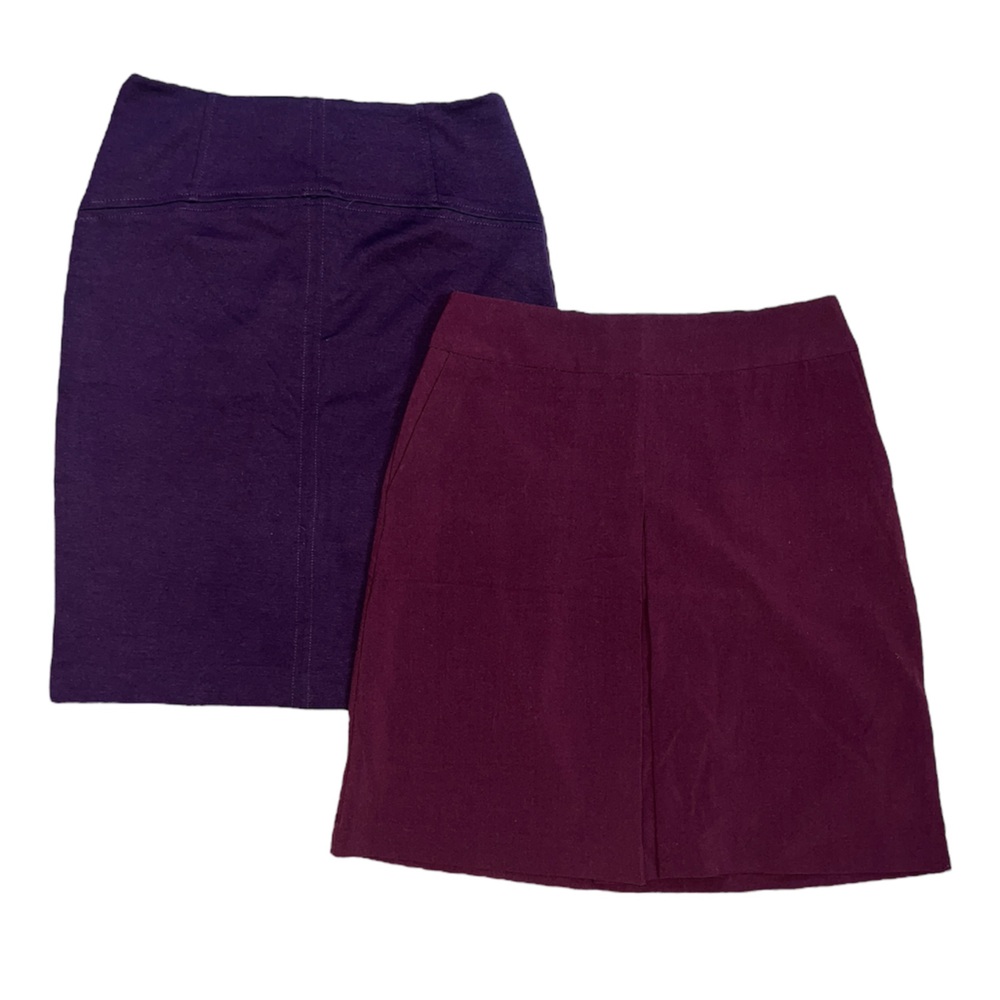 NY&Co. Stretch Set of 2 Purple & Burgundy Pencil Midi Skirt Office Corporate 2